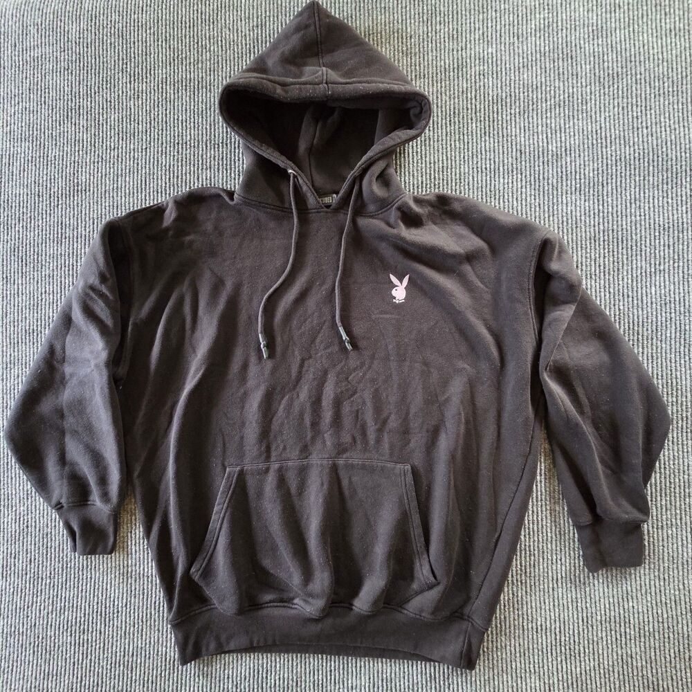 Playboy Hoodie Womens Size 4 Black w/ Bunny Logo and Back hit Graphic Missguided
